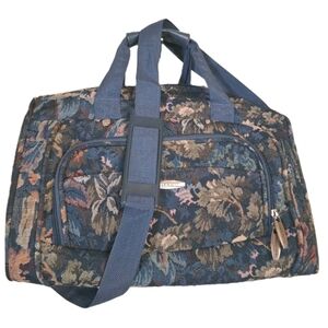 Vintage Pierre Cardin Tapestry Duffle Bag Travel Weekender Luggage Flower Print